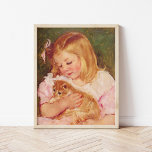 Sara Holding a Cat | Mary Cassatt Poster<br><div class="desc">Sara Holding a Cat (1908) by American impressionist artist Mary Cassatt. Original fine art painting depicts a portrait of a little girl wearing a pink dress and holding a kitten. 

Use the design tools to add custom text or personalize the image.</div>