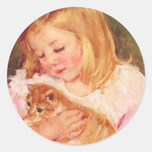Sara Holding Her Kitten by Marie Cassatt Classic Round Sticker