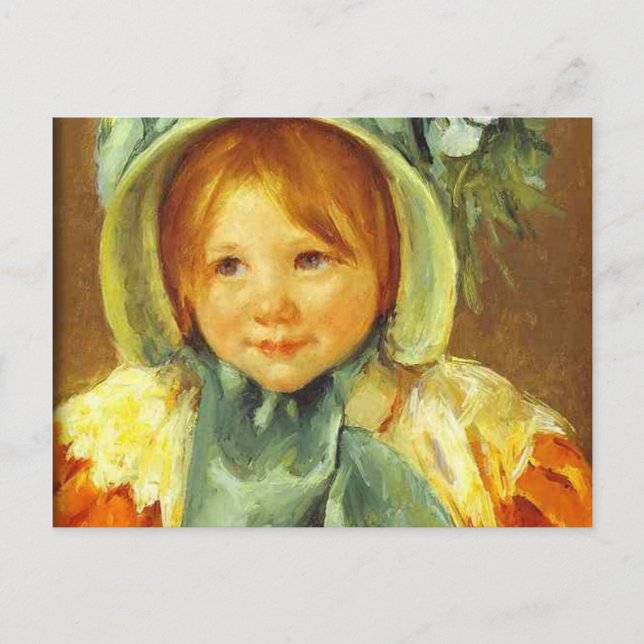 Sara in a Green Bonnet. c. 1901, Mary Cassatt Postcard (Front)