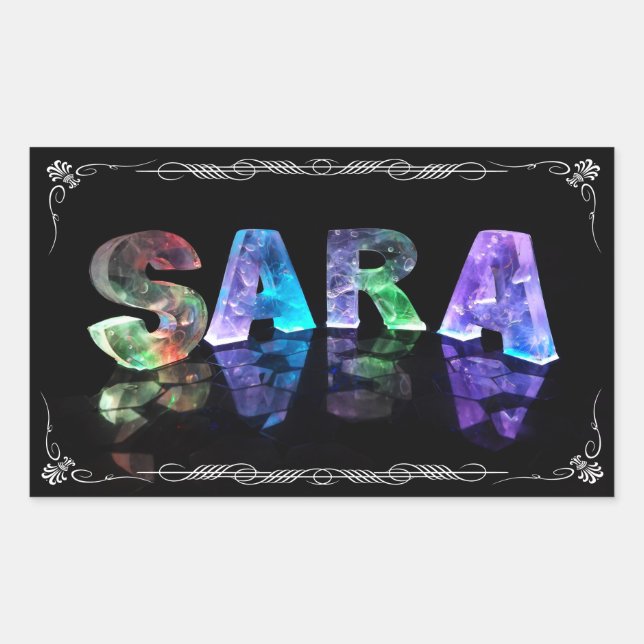 Sara  - The Name Sara in 3D Lights (Photograph) Rectangular Sticker (Front)