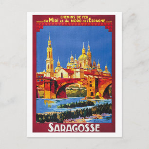 Saragosse, Spain, city, vintage travel postcard