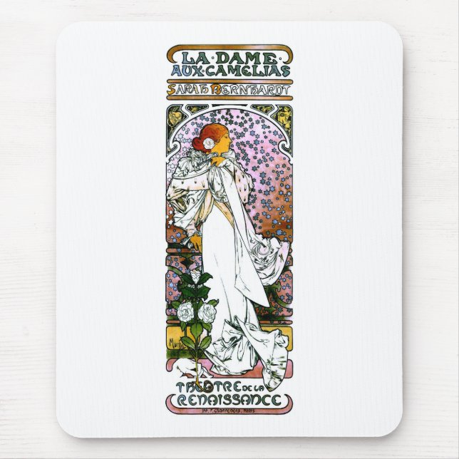 Sarah Bernhardt, La Dame aux Camélias, Mucha Fine Mouse Mat (Front)