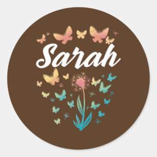 Sarah Birthday Sister Butterfly Dandelion Name  Classic Round Sticker