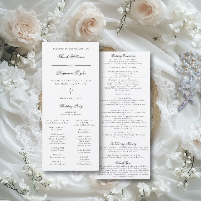 Sarah Catholic Wedding Ceremony Program Full Mass (This elegant wedding program features a classic script font and all your nuptial Mass details.)