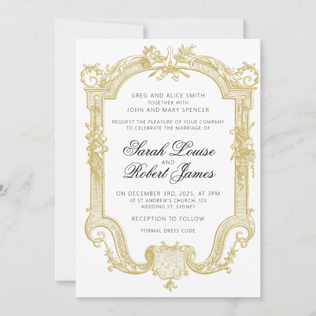 Sarah - Formal Wedding Invitation Antique Gold  (Front)