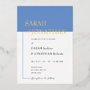 SARAH Modern Blue Minimalist Real Foil Invitation