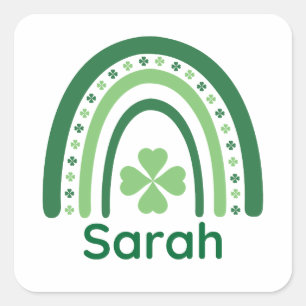Sarah Name Clover Boho Rainbow Square Sticker