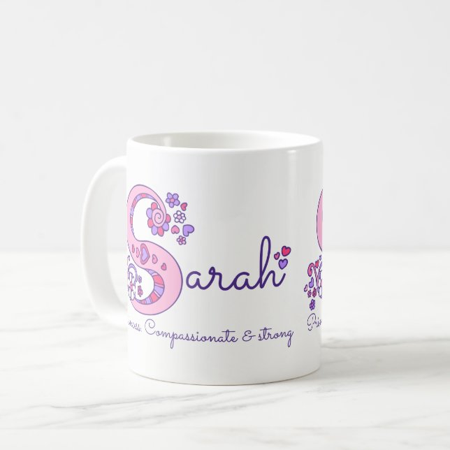 Sarah name meaning decorative S monogram mug (Front Left)
