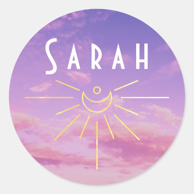 Sarah Name Stickers Round Sunshine Boho Hippie (Front)