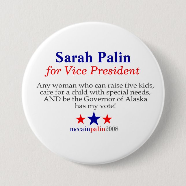 Sarah Palin for Vice President 7.5 Cm Round Badge (Front)