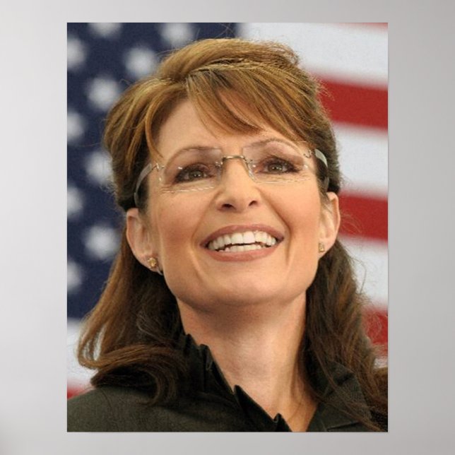 Sarah Palin Smiling with Flag Poster (Front)