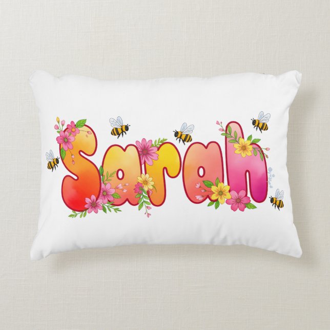Sarah - Personalized Bee Pillow (Front)