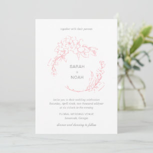Sarah Pink Floral Wreath Modern Wedding Invitation