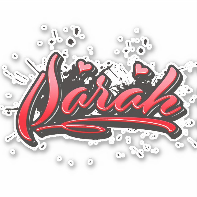 Sarah red Heart Graffiti Sticker (Front)