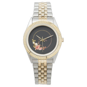 Sarah-Rose Gold Watercolor Floral Frame Watch