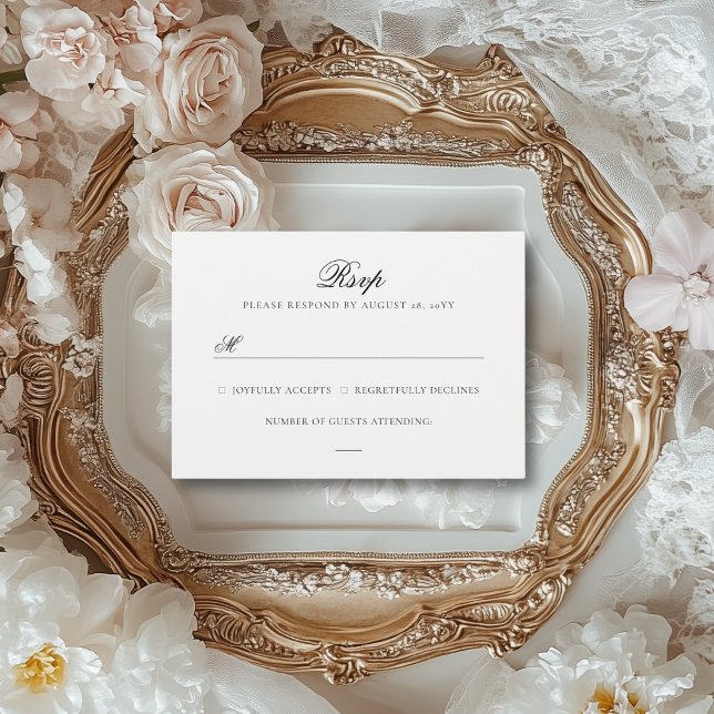 Sarah Simple Elegant Black & White Wedding RSVP Card (This RSVP card is perfect for an elegant, vintage wedding.)