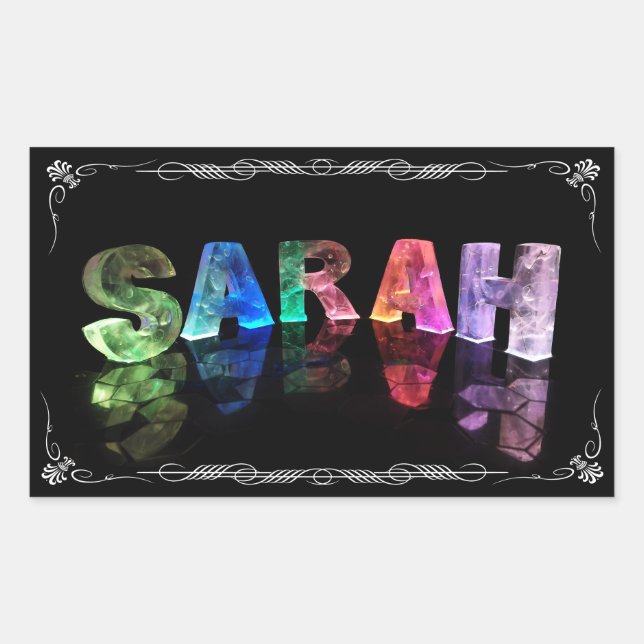 Sarah  - The Name Sarah in 3D Lights (Photograph) Rectangular Sticker (Front)