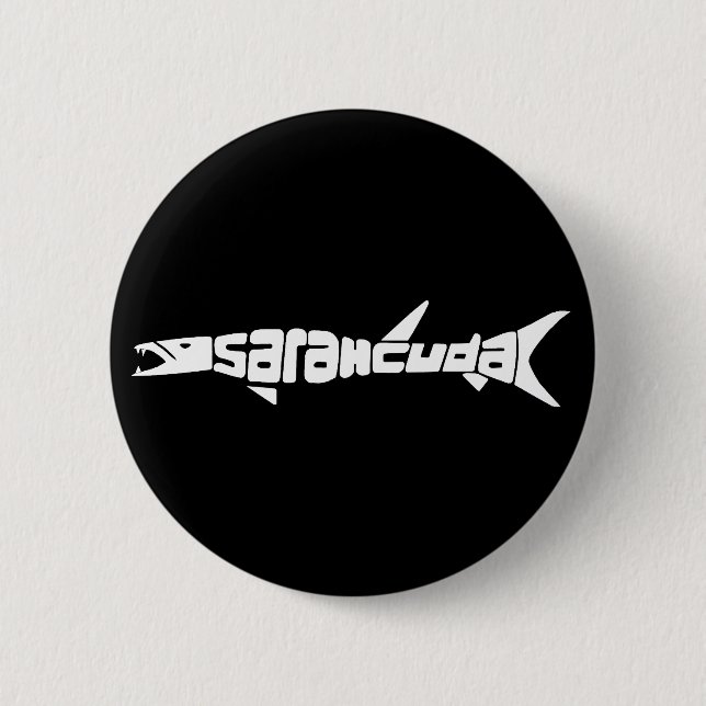 Sarahcuda White on Black Button - Customised (Front)