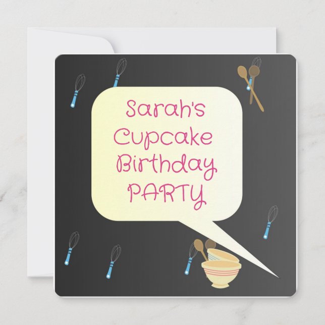 Sarah's Cupcake Party Birthday Invitation Card (Front)