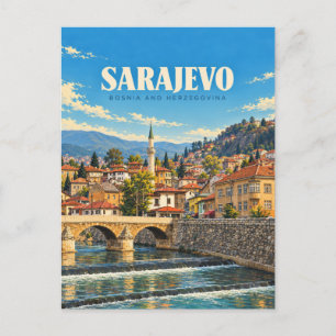 Sarajevo Bosnia and Herzegovina Vintage Travel Art Postcard