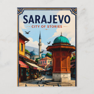 ⛲ Sarajevo Old Bazaar Landmark Travel Keepsake Postcard
