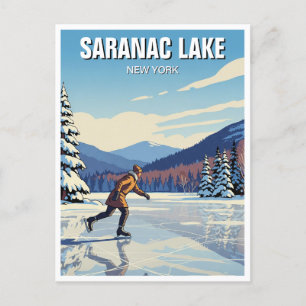 Saranac Lake New York Ice Skating Travel Postcard