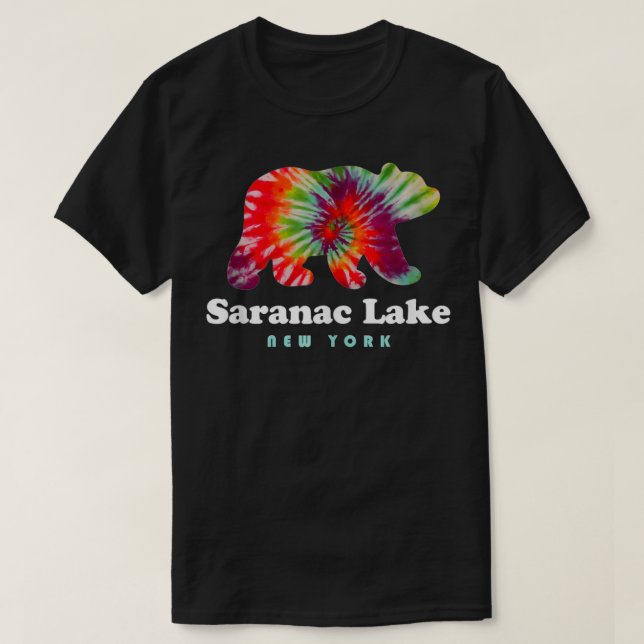 Saranac Lake NY Adirondacks Camping Bear Tie Dye  T-Shirt (Design Front)