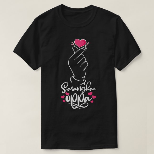 Saranghae Oppa Korean Heart Hand Sign KPop Kdrama  T-Shirt (Design Front)