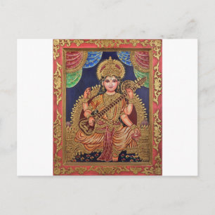 SARASAWATI ANTIQUE INDIAN PAINTING PRINT POSTCARD