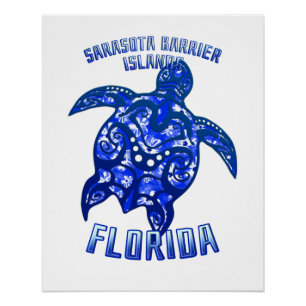 Sarasota Barrier Florida Vacation Tribal Turtle Poster