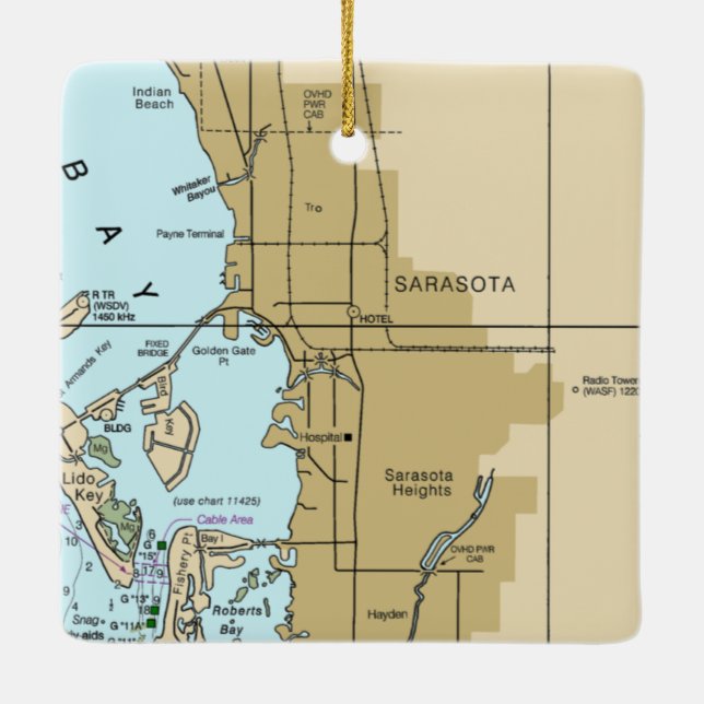 Sarasota FL Chart Ceramic Ornament (Back)