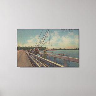 Sarasota, FL - View of People Fishing Off Canvas Print