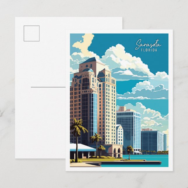 Sarasota Florida Art vintage travel illustration Postcard (Front/Back)