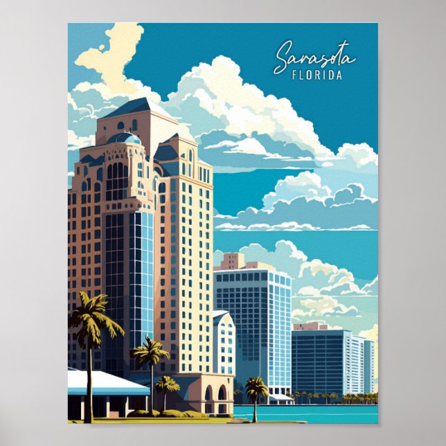Sarasota Florida Art vintage travel illustration Poster (Front)