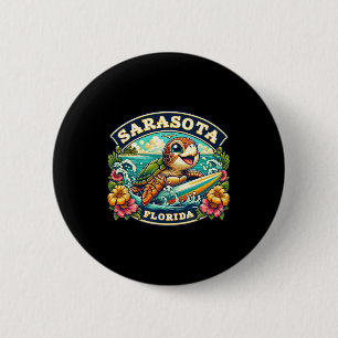 Sarasota Florida Cute Sea Turtle Surfing 6 Cm Round Badge