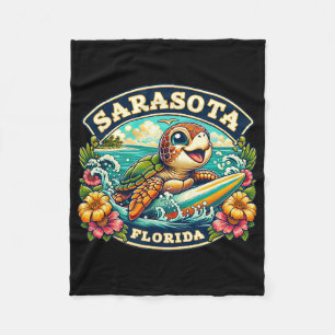 Sarasota Florida Cute Sea Turtle Surfing Fleece Blanket