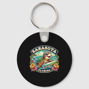 Sarasota Florida Cute Sea Turtle Surfing Key Ring