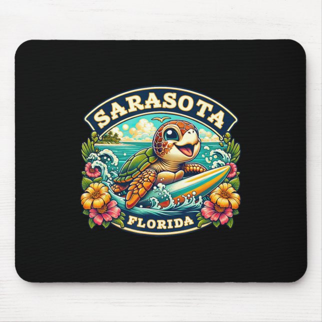 Sarasota Florida Cute Sea Turtle Surfing  Mouse Mat (Front)