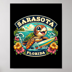 Sarasota Florida Cute Sea Turtle Surfing Poster
