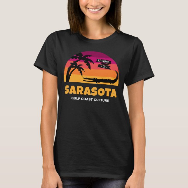 Sarasota Florida Retro Sunset with Alligator T-Shirt (Front)