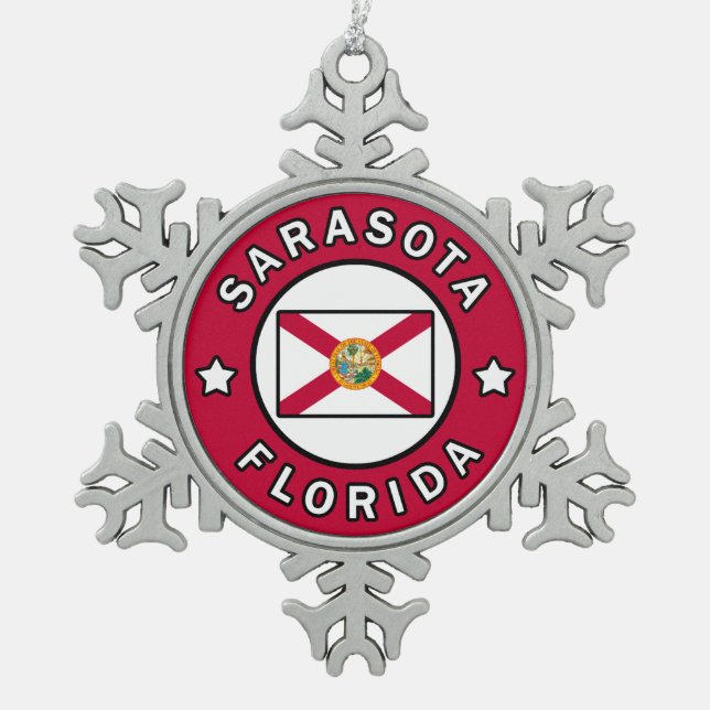 Sarasota Florida Snowflake Pewter Christmas Ornament (Front)