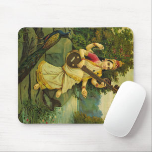 Saraswati, Goddess of Music by Raja Ravi Varma Mouse Mat