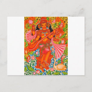 SARASWATI HINDU GODDESS OF LEARNING TANJORE POSTCARD
