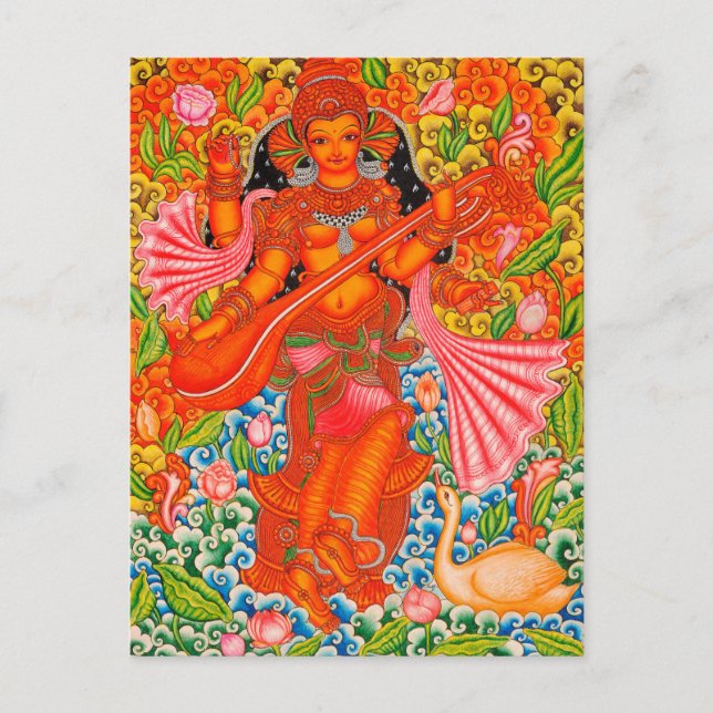 SARASWATI HINDU GODDESS OF LEARNING TANJORE POSTCARD (Front)