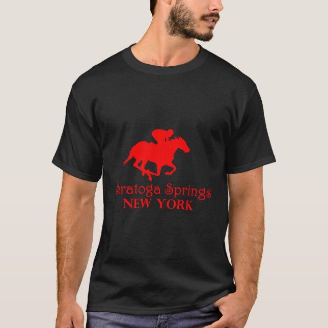 Saratoga Springs New York Horse Racing Jockey T-Shirt (Front)