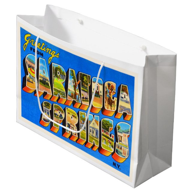 Saratoga Springs New York NY Old Travel Souvenir Large Gift Bag (Front Angled)