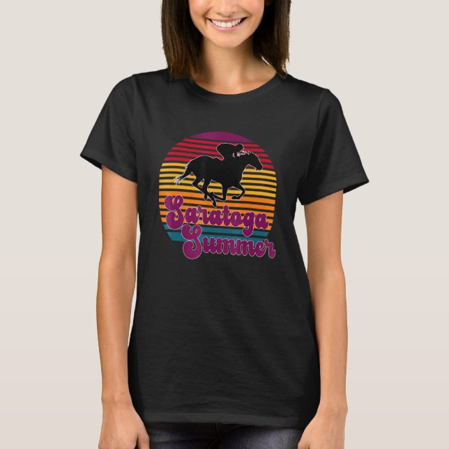 Saratoga Springs New York Summer Sunset Horse Raci T-Shirt (Front)