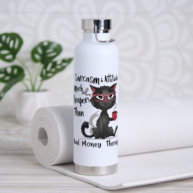 Sarcasm & Attitude Funny Cat Lover Gift  Water Bottle (Yoga (Rotated))