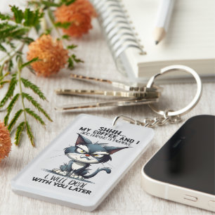 Sarcasm word art coffee cat key ring