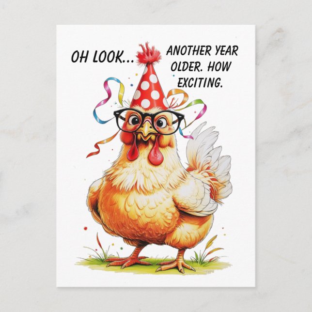 Sarcastic Birthday Humour with Judgy Chicken Postcard (Front)